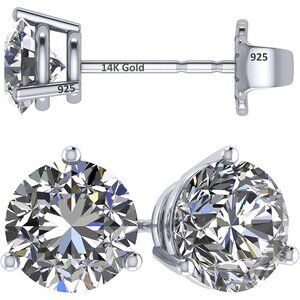 14K Gold Post Sterling Silver Cubic Zirconia Stud Earrings 1-4ct